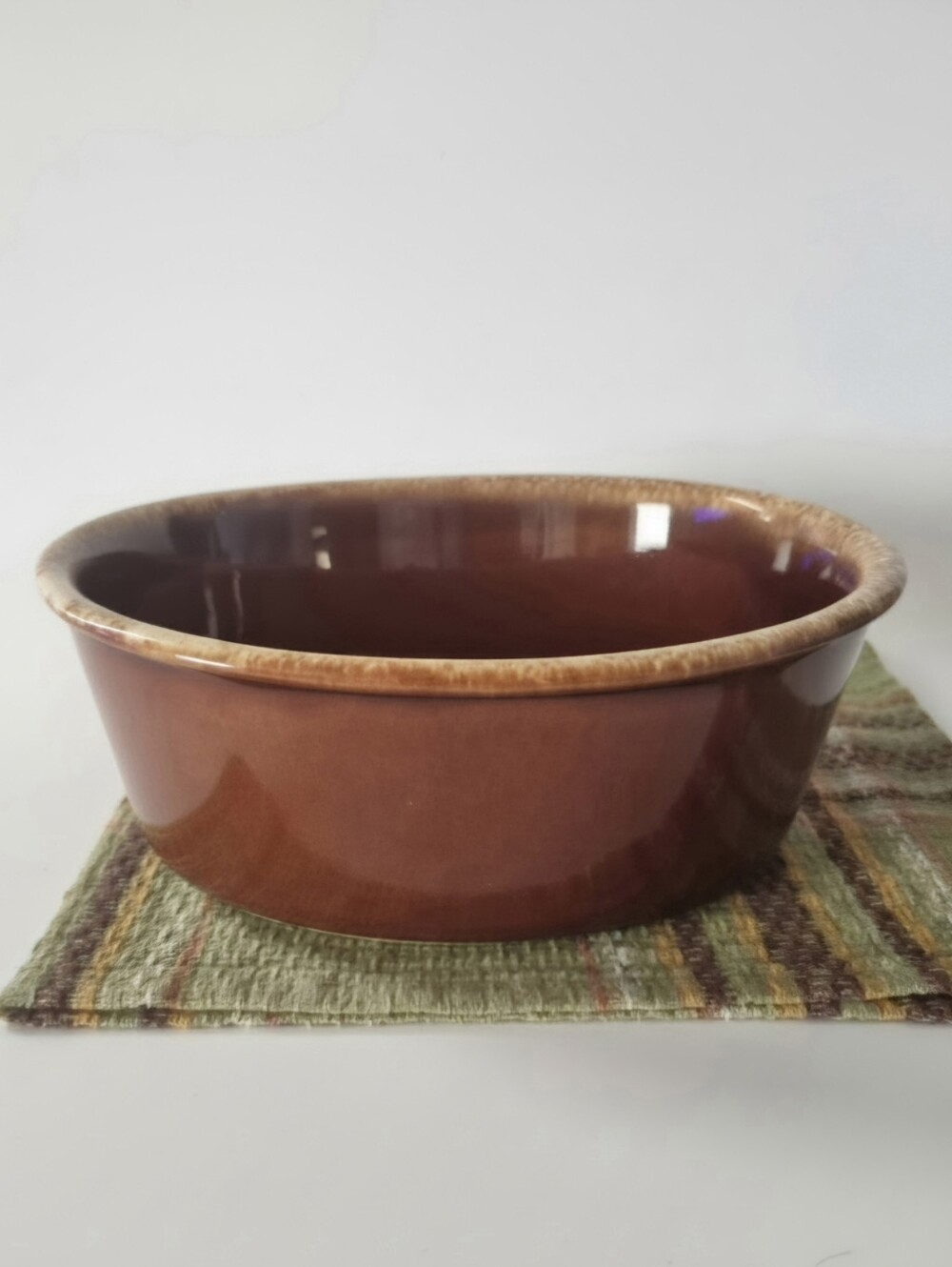 Glazed Brown Ceramic Baking Dish with Beige Rim